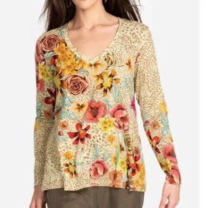 Johnny Was Hera Long Sleeve V-Neck Swing Top